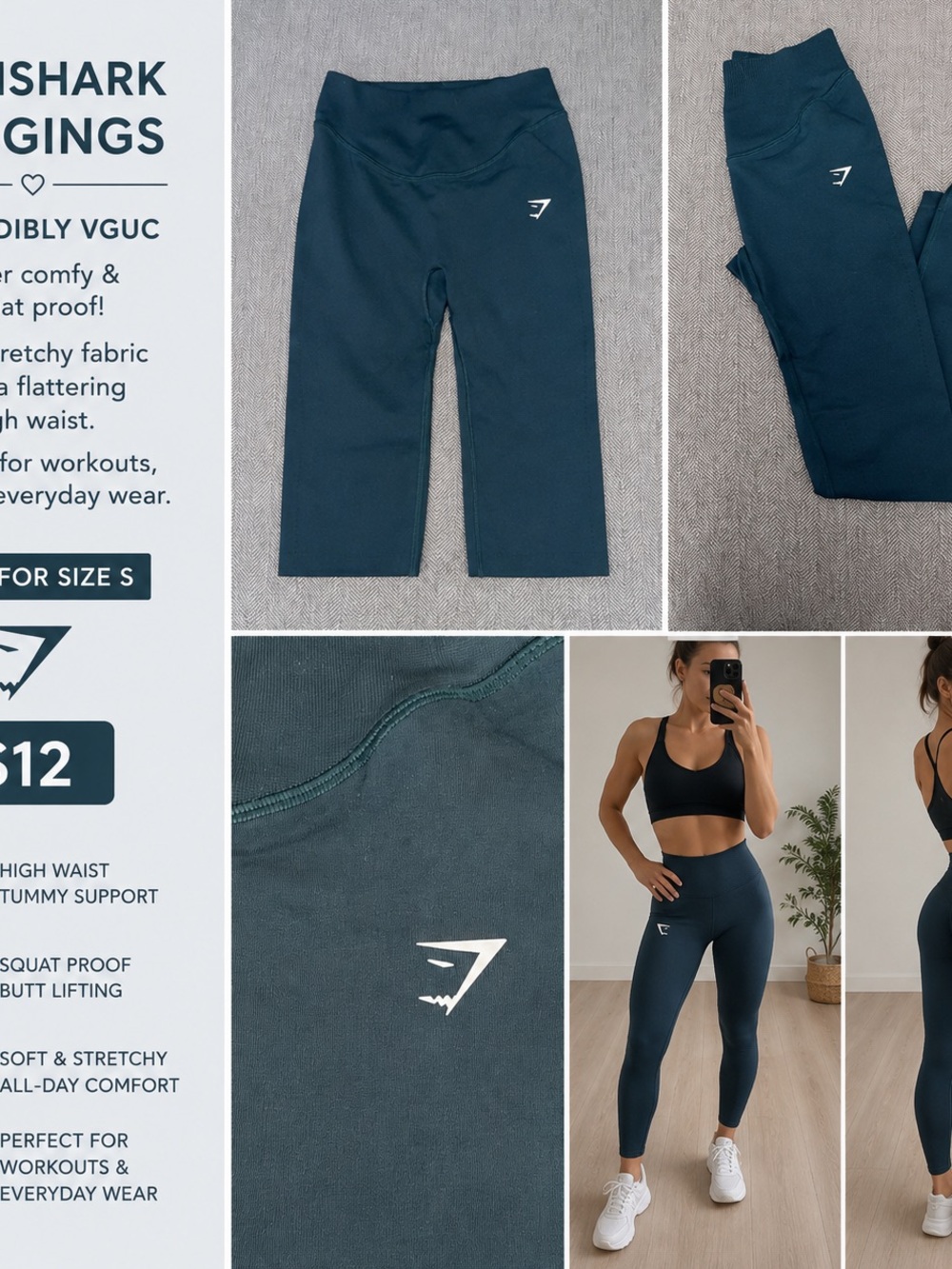 Gymshark Deep Teal High-Rise Leggings - Women's Athletic Tights